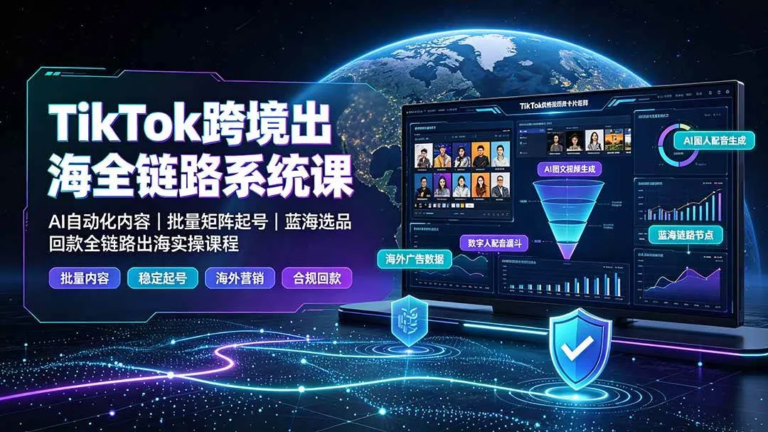 （19425期）TikTok跨境出海全链路系统课-2026年7月：AI自动化内容｜批量矩阵起号｜蓝海选品回款全链路出海实操课程-梦帆创业网