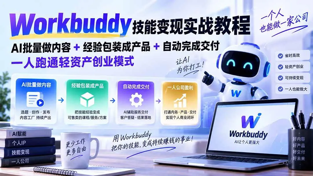 （20492期）Workbuddy技能变现实战教程：AI批量做内容+经验包装成产品+自动完成交付，一人跑通轻资产创业模式-梦帆创业网