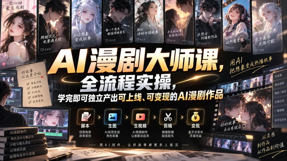 AI漫剧大师课，全流程实操，学完即可独立产出可上线、可变现的AI漫剧作品-梦帆创业网