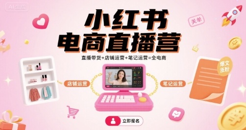 小红书电商直播营，直播带货+店铺运营+笔记运营=全电商-梦帆创业网