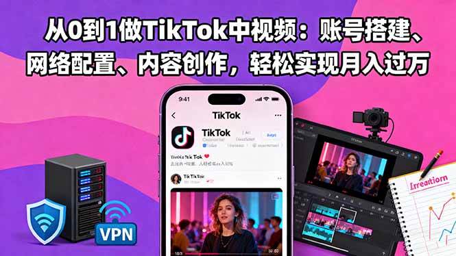（16461期）从0到1做TikTok中视频：账号搭建、网络配置、内容创作，轻松实现月入过万-梦帆创业网
