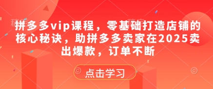 拼多多vip课程，零基础打造店铺的核心秘诀，助拼多多卖家在2025卖出爆款，订单不断-梦帆创业网