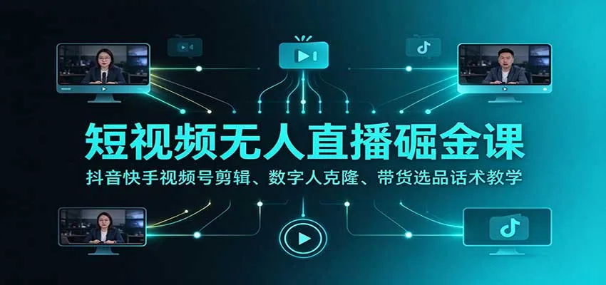 短视频无人直播掘金课：抖音快手视频号剪辑、数字人克隆、带货选品话术教学-梦帆创业网