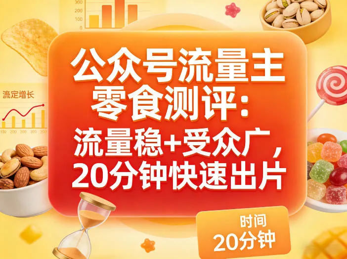 公众号流量主之零食测评赛道，流量稳+受众广，20分钟一条作品-梦帆创业网