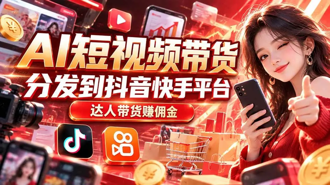 （20754期）【AI短视频带货】分发到抖音快手平台，达人带货赚佣金-梦帆创业网