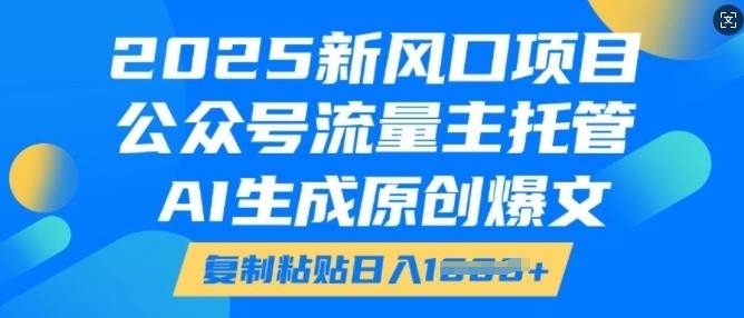 2025新风口项目，公众号流量主托管，AI生成原创爆文，复制粘贴日入多张-梦帆创业网