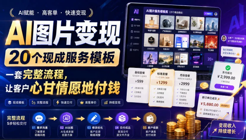 AI图片变现，20个现成服务模板，一套完整流程，让客户心甘情愿地付钱【原创双语字幕】-梦帆创业网