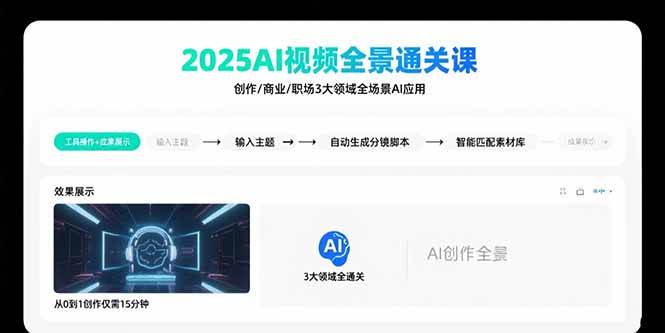 （15762期）2025AI视频全景通关课：涵盖创作/商业/职场3大领域 掌握AI全场景应用-梦帆创业网
