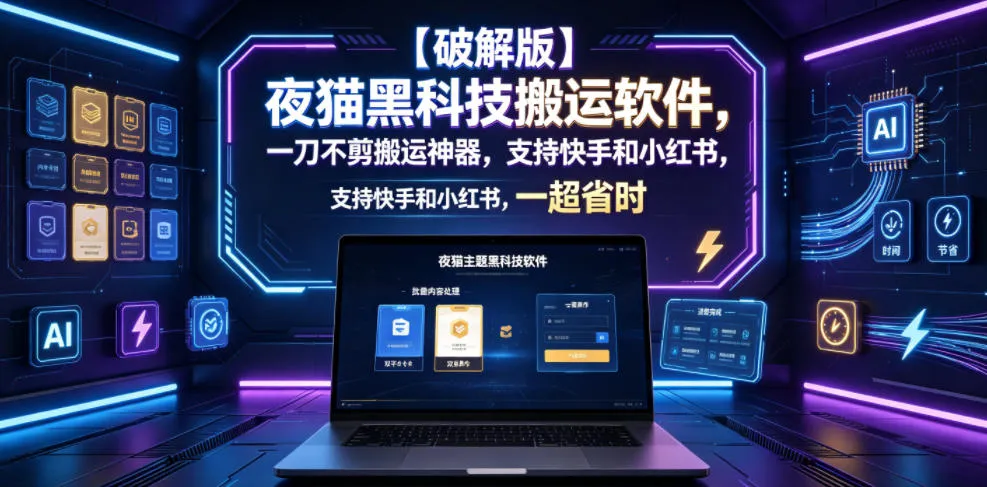 【破解版】夜猫黑科技搬运软件，一刀不剪搬运神器，支持快手和小红书，一键搬运超省时！-梦帆创业网