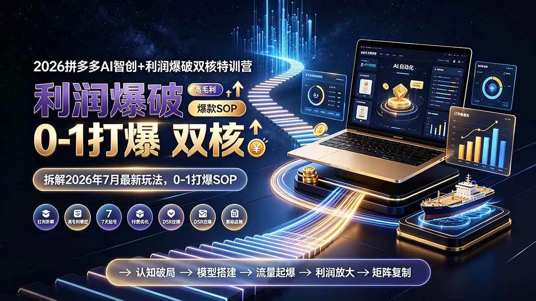 （19307期）2026拼多多AI智创+利润爆破双核特训营-拆解2026年7月最新玩法，0-1打爆SOP-梦帆创业网