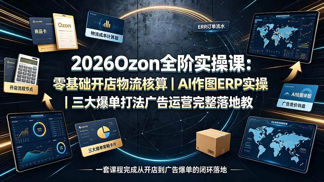 （19400期）2026Ozon全阶实操课：零基础开店物流核算｜AI作图ERP实操｜三大爆单打法广告运营完整落地教程-梦帆创业网
