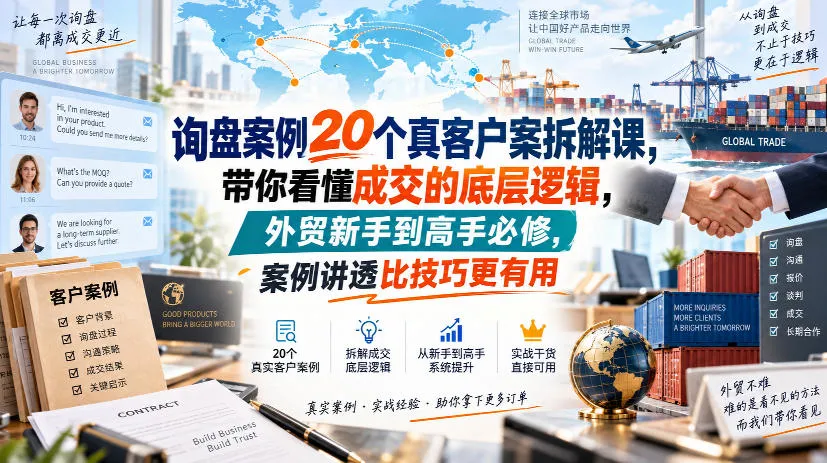 询盘案例20个真客户案拆解课，带你看懂成交的底层逻辑，外贸新手到高手必修，案例讲透比技巧更有用-梦帆创业网