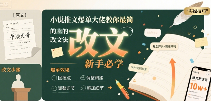 小说推文爆单大佬教你最简单的改文方法实操课，新手必学-梦帆创业网