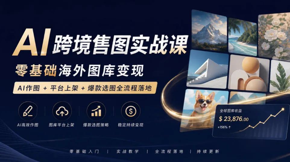 AI跨境售图实战课，零基础海外图库变现，AI作图+平台上架+爆款选图全流程落地-梦帆创业网