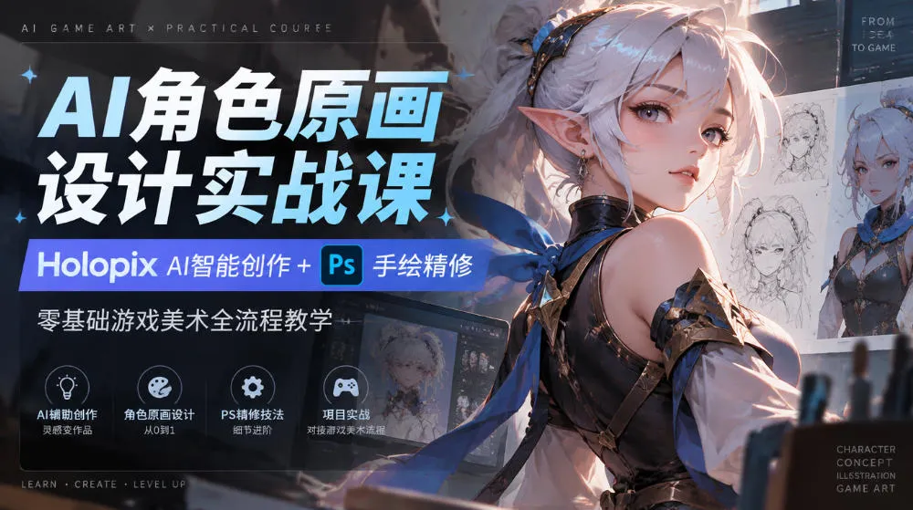 AI角色原画设计实战课｜Holopix AI智能创作+PS手绘精修，零基础游戏美术全流程教学-梦帆创业网