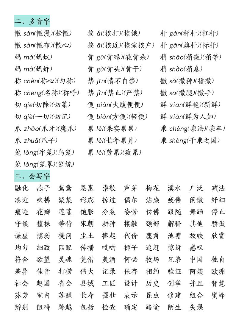 三下语文期中复习（汉字★词语★课文内容与积累运用）-梦帆创业网