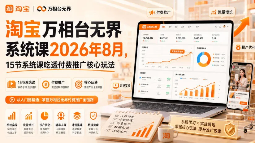 淘宝万相台无界系统课2026年8月,15节系统课吃透付费推广核心玩法 淘宝万相台无界系统课2026年8月,15节系统课吃透付费推广核心玩法