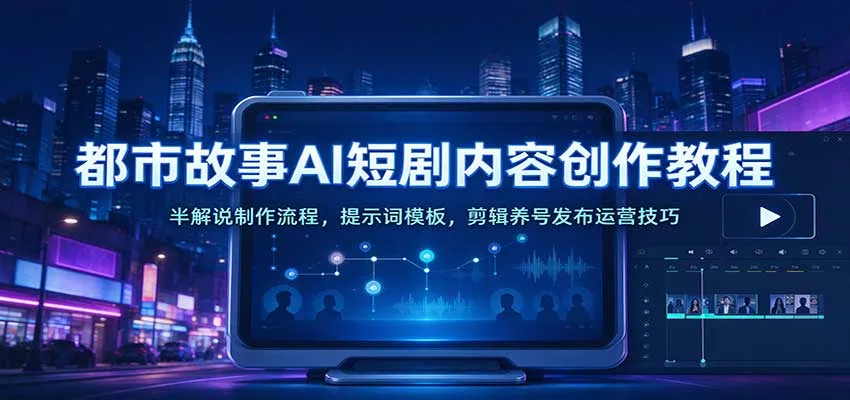 都市故事AI短剧内容创作教程：半解说制作流程，提示词模板，剪辑养号发布运营技巧-梦帆创业网