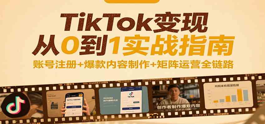 TikTok变现从0到1实战指南：账号注册+爆款内容制作+矩阵运营全链路-梦帆创业网