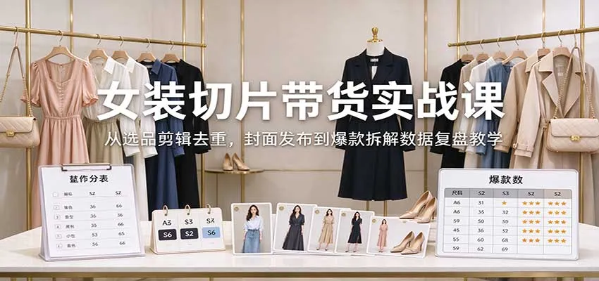 女装切片带货实战课:从选品剪辑去重,封面发布到爆款拆解数据复盘教学 女装切片带货实战课:从选品剪辑去重,封面发布到爆款拆解数据复盘教学