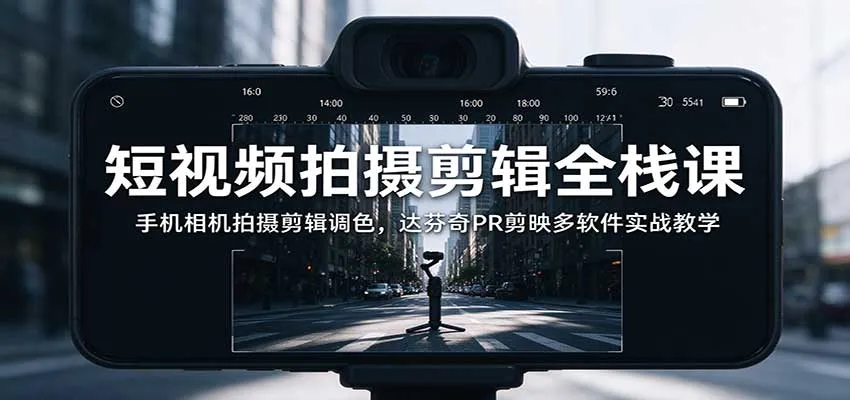 短视频拍摄剪辑全栈课:手机相机拍摄剪辑调色,达芬奇PR剪映多软件实战教学 短视频拍摄剪辑全栈课:手机相机拍摄剪辑调色,达芬奇PR剪映多软件实战教学