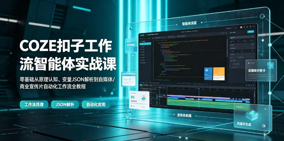 COZE扣子工作流智能体实战课｜零基础从原理认知、变量JSON解析到自媒体/商业宣传片自动化工作流全教程-梦帆创业网