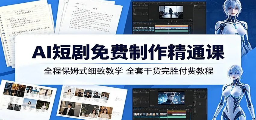 AI短剧免费制作精通课：全程保姆式细致教学，全套干货完胜付费教程-梦帆创业网