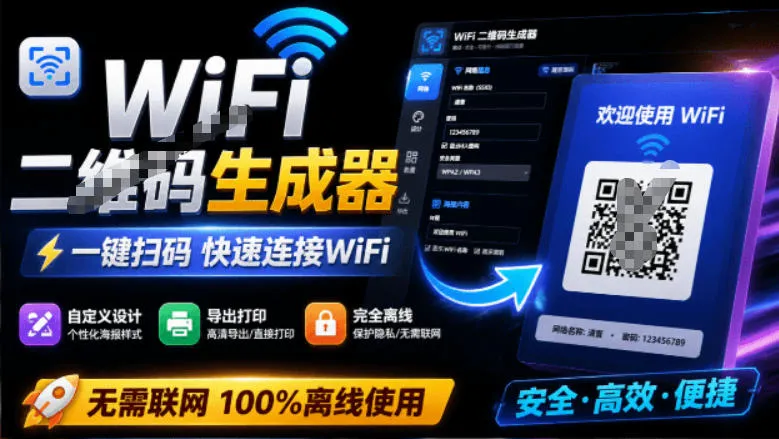 完全离线使用！WiFi二维码生成器，一键扫码快速连接WiFi，支持自定义风格导出WiFi二维码生成器-梦帆创业网