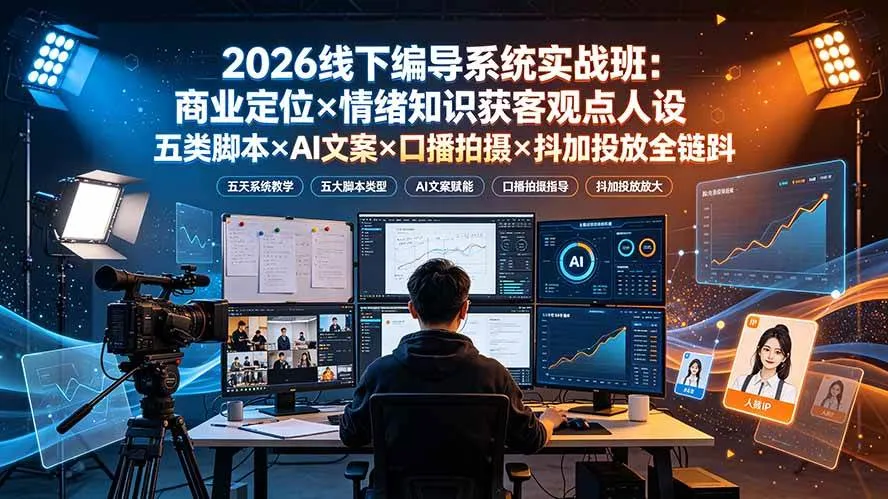 （19501期）2026线下编导系统实战班：商业定位×情绪知识获客观点人设五类脚本×AI文案×口播拍摄×抖加投放全链路-梦帆创业网