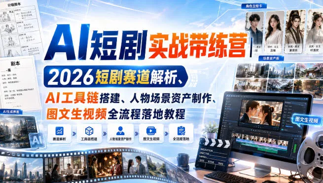 AI短剧实战带练营｜2026短剧赛道解析、AI工具链搭建、人物场景资产制作、图文生视频全流程落地教程-梦帆创业网