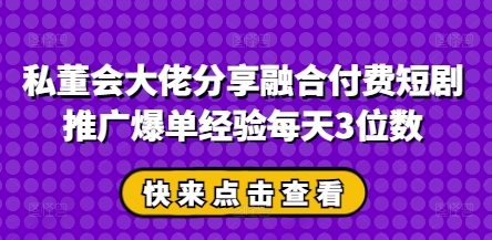 私董会大佬分享融合付费短剧推广爆单经验每天3位数-梦帆创业网