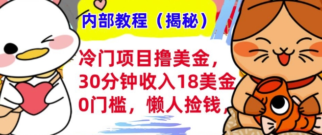 冷门项目撸美刀，30分钟收入18美刀，0门槛，懒人捡钱，无脑操作-梦帆创业网