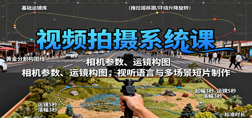 视频拍摄系统课：相机参数、运镜构图，视听语言与多场景短片制作-梦帆创业网