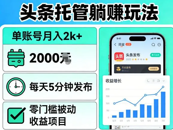 头条托管躺賺玩法，单账号月入2k+，每天5分钟发布即可，零门槛被动收益项目【揭秘】-梦帆创业网