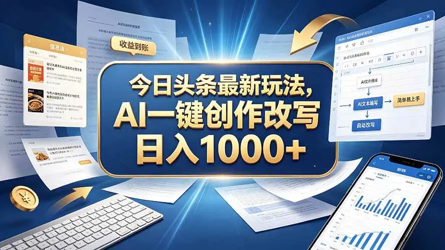 （20566期）今日头条最新玩法，AI 一键创作改写，简单易上手，轻松日入 1000 +-梦帆创业网