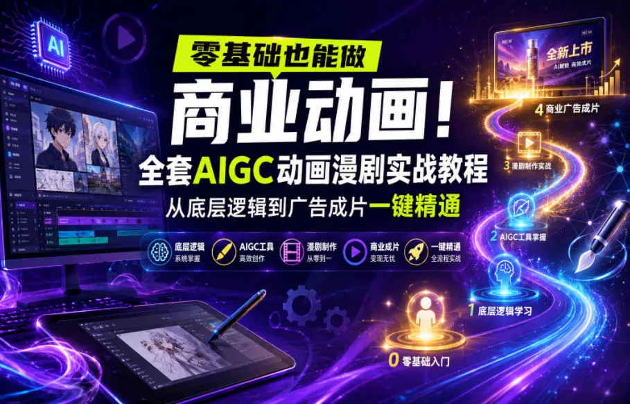 零基础也能做商业动画！全套AIGC动画漫剧实战教程，从底层逻辑到广告成片一键精通-梦帆创业网