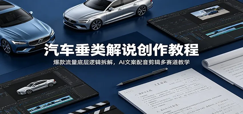 汽车垂类解说创作教程：爆款流量底层逻辑拆解，AI文案配音剪辑多赛道教学-梦帆创业网
