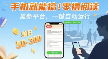手机就能搞！零撸阅读挂G，最新平台，一键自动运行，随时随地挣，单日50-3张+【揭秘】-梦帆创业网
