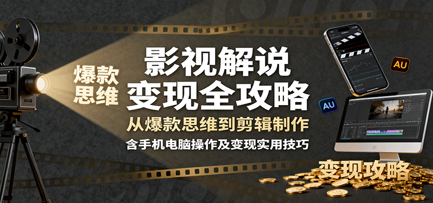 影视解说变现全攻略：从爆款思维到剪辑制作，含手机电脑操作及变现实用技巧-梦帆创业网