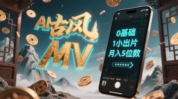 AI一键生成古风音乐MV，0剪辑基础1小时出片，多种变现渠道，一部手机月入5位数-梦帆创业网