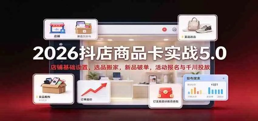 2026抖店商品卡实战5.0：店铺基础设置，选品搬家，新品破单，活动报名与千川投放-梦帆创业网