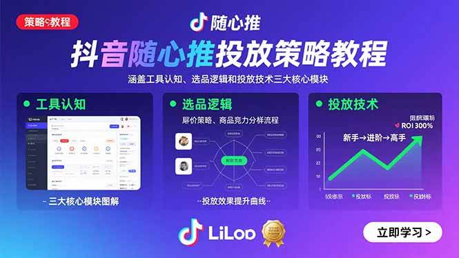 （15828期）抖音随心推投放策略教程：涵盖工具认知、选品逻辑和投放技术三大核心模块-梦帆创业网