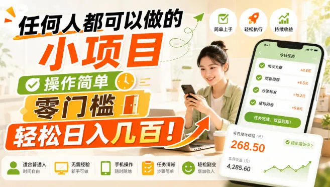 任何人都可以做的小项目：操作简单，零门槛轻松日入几百！【揭秘】-梦帆创业网