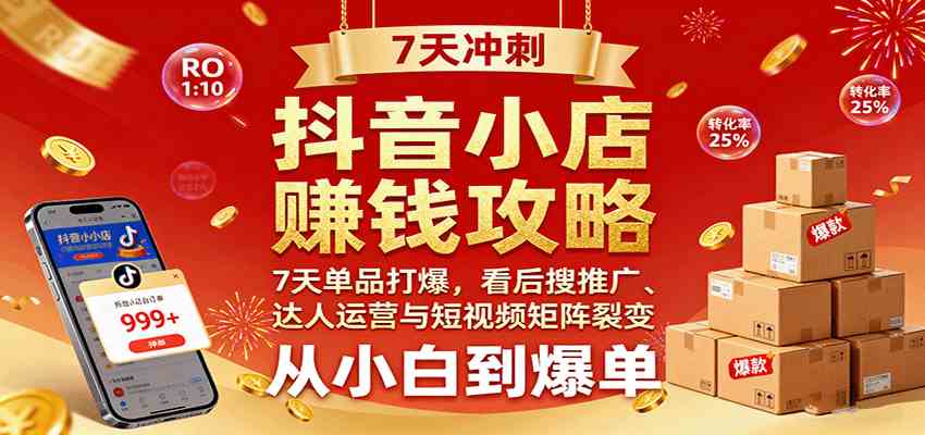 抖音小店赚钱攻略：7天单品打爆技巧，看后搜推广、达人运营与短视频矩阵裂变实战-梦帆创业网