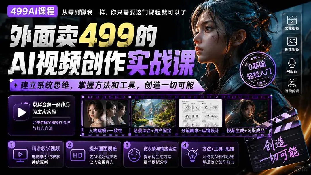（20307期）外面卖499的AI视频创作实战课：建立系统思维，掌握方法和工具，创造一切可能。-梦帆创业网