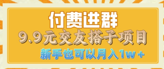 付费进群9.9交友搭子项目，熟练可矩阵操作，月收益过W-梦帆创业网