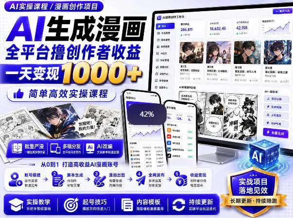 AI生成漫画全平台撸创作者收益内部课程，实操最高单日变现1k+-梦帆创业网