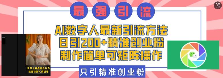 AI数字人最新引流方法，日引200+精准创业粉，制作简单可矩阵操作-梦帆创业网
