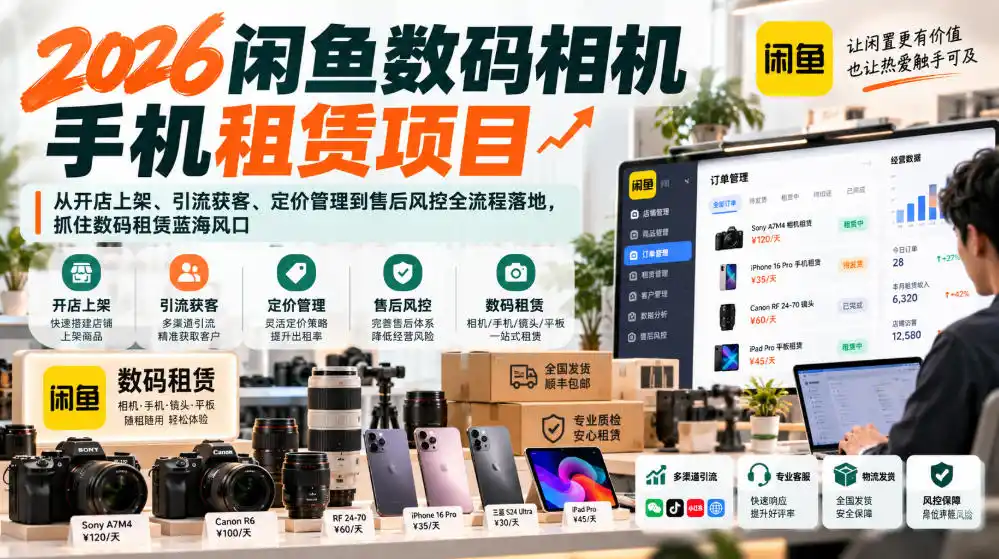 2026闲鱼数码相机手机租赁项目，从开店上架、引流获客、定价管理到售后风控全流程落地，抓住数码租赁蓝海风口-梦帆创业网