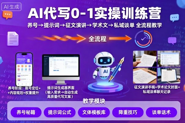 AI代写0-1实操训练营，从养号、提示词、征文演讲、学术文，到私域谈单的全流程教学-梦帆创业网